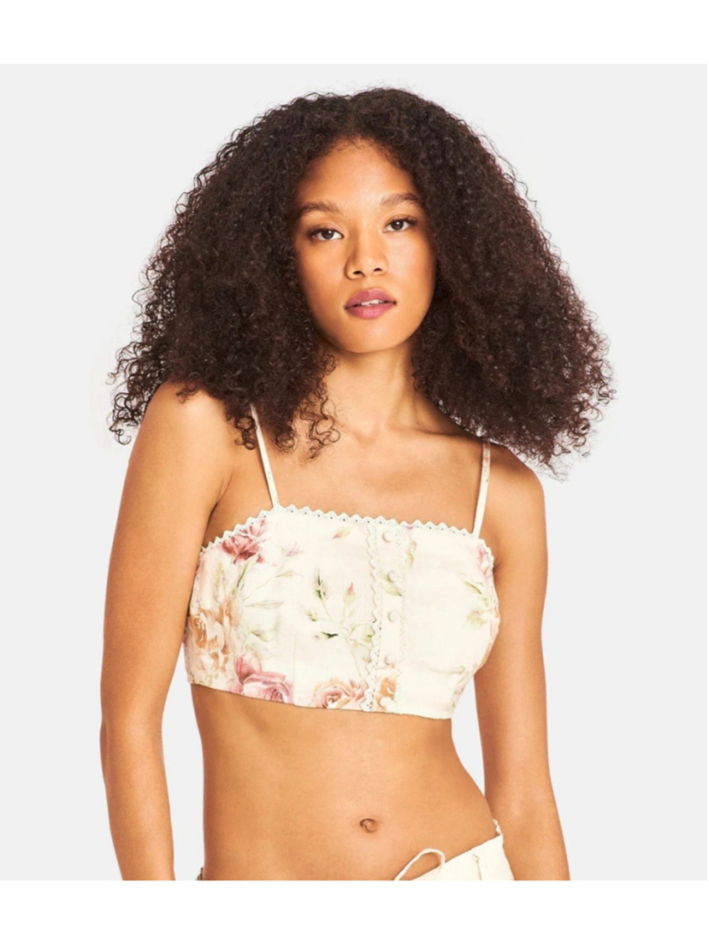 Caroline Constas Romantic Floral Linen Crop Top Coquette Women's Sz S NEW